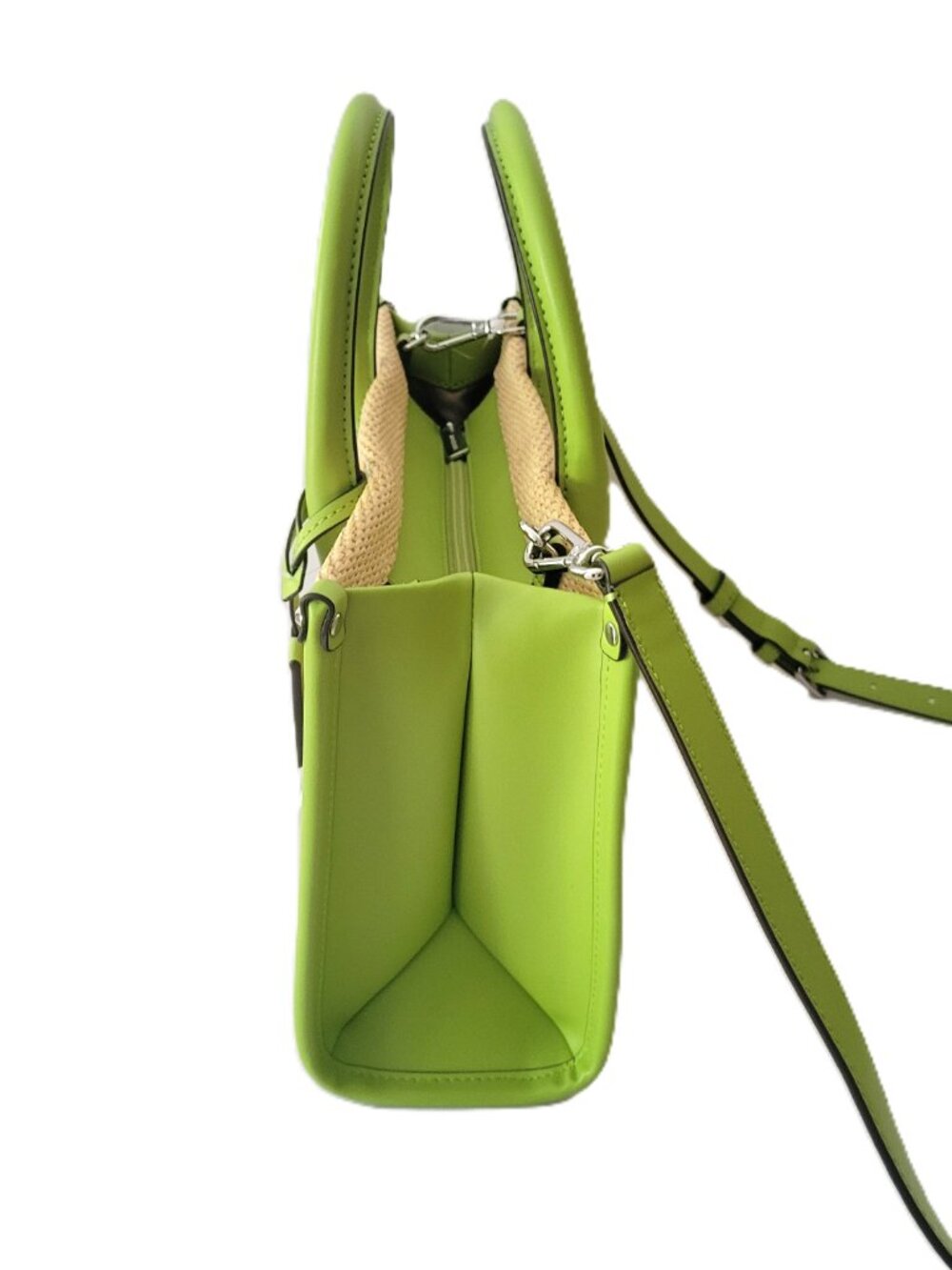 Michael Kors Mirella Medium EW Top Zip Satchel Lime Woven Straw Faux Leather - Picture 3 of 7